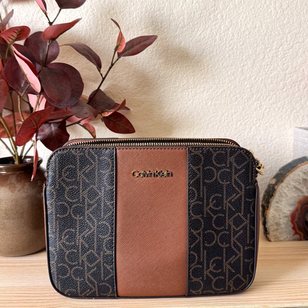 Brown Calvin Klein Crossbody Purse in Signature Print